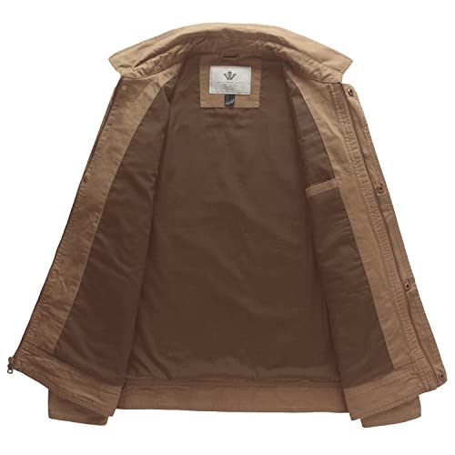 WenVen Men's Lapel Jacket Harrington Jacket Outdoor Windproof Jackets Casual Cotton Coat Classic Full-Zip Jacket Khaki L