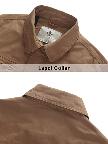WenVen Men's Lapel Jacket Harrington Jacket Outdoor Windproof Jackets Casual Cotton Coat Classic Full-Zip Jacket Khaki L