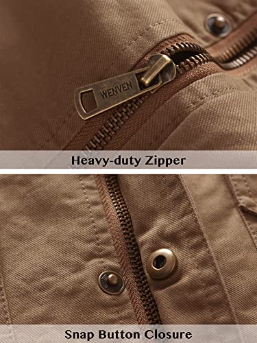WenVen Men's Lapel Jacket Harrington Jacket Outdoor Windproof Jackets Casual Cotton Coat Classic Full-Zip Jacket Khaki L