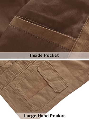 WenVen Men's Lapel Jacket Harrington Jacket Outdoor Windproof Jackets Casual Cotton Coat Classic Full-Zip Jacket Khaki L