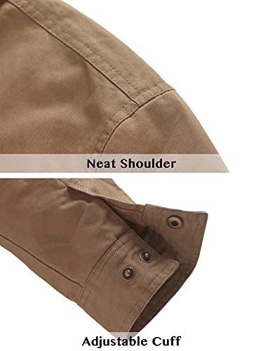 WenVen Men's Lapel Jacket Harrington Jacket Outdoor Windproof Jackets Casual Cotton Coat Classic Full-Zip Jacket Khaki L