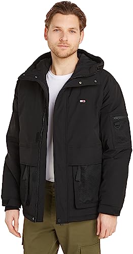 Tommy Jeans Men's Tech Jacket for Transition Weather, Black (Black), L