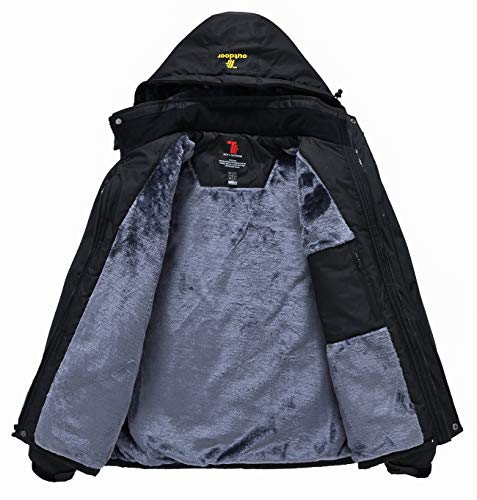 donhobo Men's Fleece Jacket Winter Waterproof Warm Ski Jackets Windproof Coat with Zip Pockets Hood(Black,M)