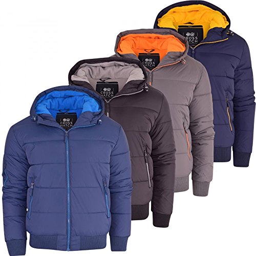 Crosshatch Mens Althorpe Quilted Padded Hood Jacket Fleece Lined Winter Coat Night Black 3XL