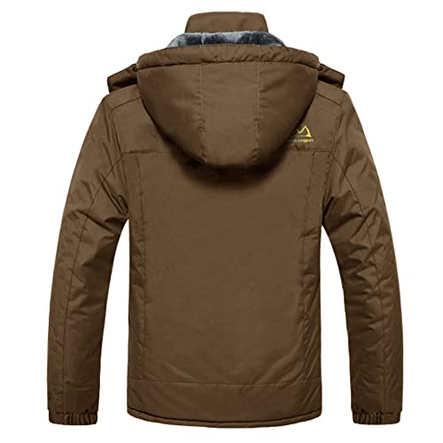 MAGCOMSEN Men's Waterproof Warm Coats Outdoor Ski Jacket Windproof Jacket Mens Cycling Hiking Jackets Mens Winter Jackets with Fleece Lining Coffee