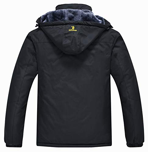 donhobo Men's Fleece Jacket Winter Waterproof Warm Ski Jackets Windproof Coat with Zip Pockets Hood(Black,M)
