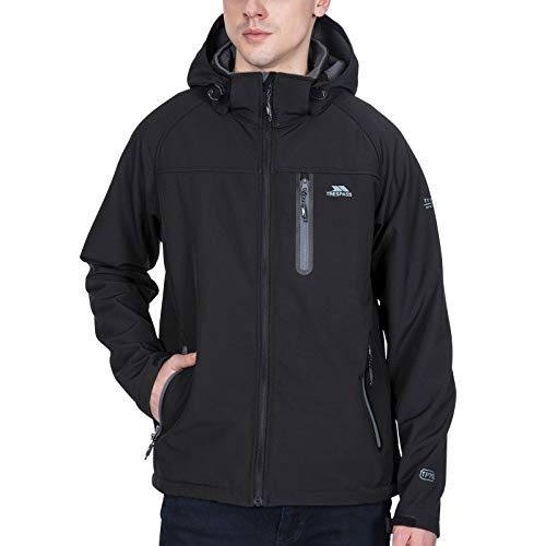 Trespass Men's Accelerator II Waterproof Softshell Jacket with Removable Hood, Black, Large