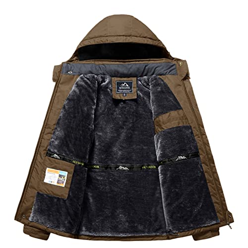 MAGCOMSEN Men's Waterproof Warm Coats Outdoor Ski Jacket Windproof Jacket Mens Cycling Hiking Jackets Mens Winter Jackets with Fleece Lining Coffee