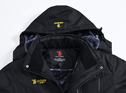 donhobo Men's Fleece Jacket Winter Waterproof Warm Ski Jackets Windproof Coat with Zip Pockets Hood(Black,M)