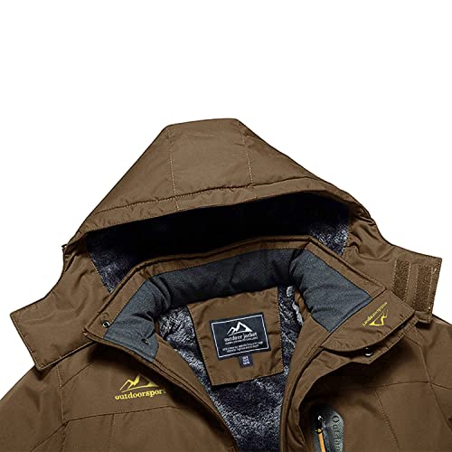 MAGCOMSEN Men's Waterproof Warm Coats Outdoor Ski Jacket Windproof Jacket Mens Cycling Hiking Jackets Mens Winter Jackets with Fleece Lining Coffee