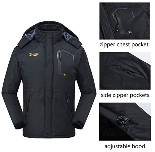 donhobo Men's Fleece Jacket Winter Waterproof Warm Ski Jackets Windproof Coat with Zip Pockets Hood(Black,M)