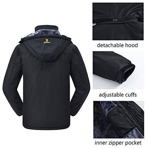 donhobo Men's Fleece Jacket Winter Waterproof Warm Ski Jackets Windproof Coat with Zip Pockets Hood(Black,M)