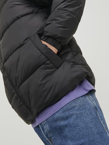 JACK & JONES Mens Puffer Jacket Windproof Full Zip Stand up Collar Long Sleeve Jackets for Men, Black Colour, Size- XL