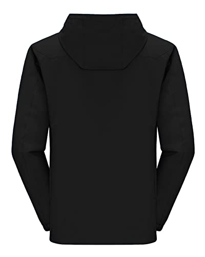 MakingDa Men's Waterproof Jacket Hooded Windbreaker Casual Outdoor Windproof Comfy Hoodies Coat with Zip Pockets-Black-3XL