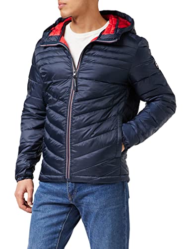 JACK & JONES Mens Hero Puffer Hoodie Navy Stitch M