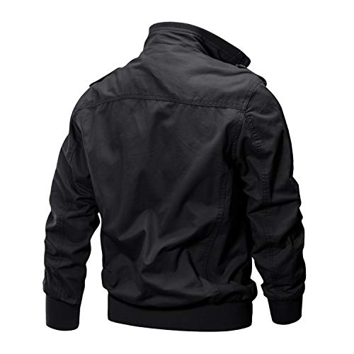 KEFITEVD Bomber Jackets Men Casual Cargo Military Motorbike Jacket Air Force Multi Pocket Coat Cotton Black, XL