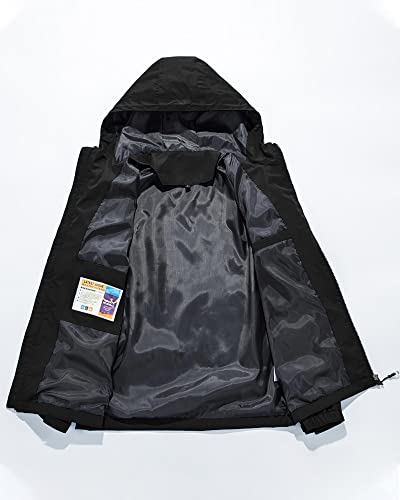 MakingDa Men's Waterproof Jacket Hooded Windbreaker Casual Outdoor Windproof Comfy Hoodies Coat with Zip Pockets-Black-3XL