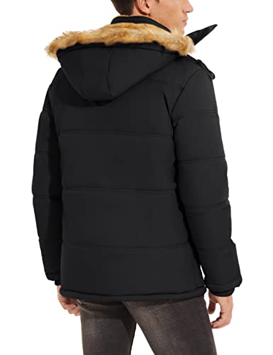 MAGCOMSEN Mens Puffer Jacket with Hood Parka Coat Long Jackets for Men Winter Thermal Thick Jackets with Fleece Lined Snow Coats Outdoor Hiking Camping Fishing Jackets with Zip Pockets, Black
