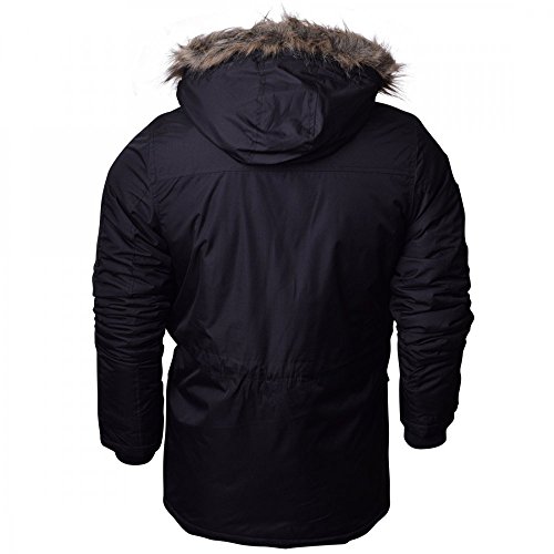 Crosshatch Mens Heavy Weight Fur Hood 'Parked' Parka Padded Waterproof Winter Coat Jacket - X Large - Solid Black