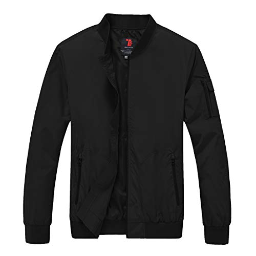donhobo Men's Spring Autumn Casual Jackets,Lightweight Bomber Jacket Outdoor Sports Windbreakers Thin Baseball Coats with Zipper Pockets Black L