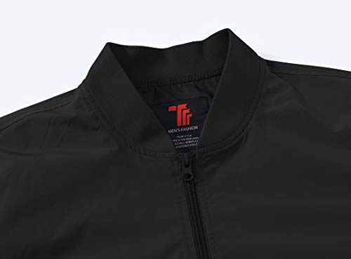 donhobo Men's Spring Autumn Casual Jackets,Lightweight Bomber Jacket Outdoor Sports Windbreakers Thin Baseball Coats with Zipper Pockets Black L