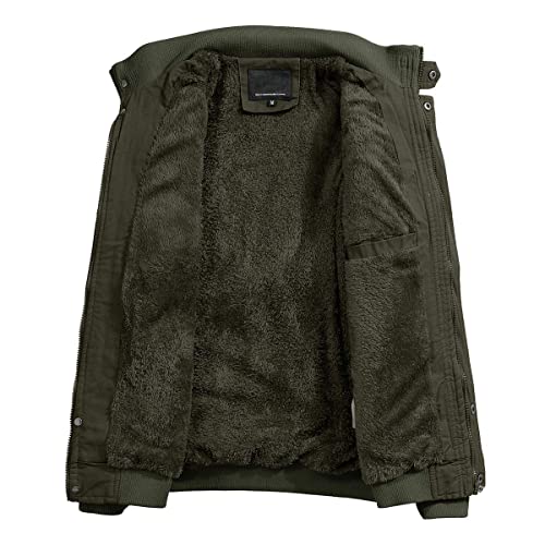 EKLENTSON Mens Casual Thicken Military Cotton Windbreaker Hiking Jacket Fleece Lined Winter Coat Army Green