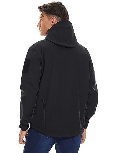 TACVASEN Winter Men's Jacket Black Military Jacket Waterproof Softshell Jacket Men Fleece Jacket with hood,Black,X-Large (fit your chest 41")