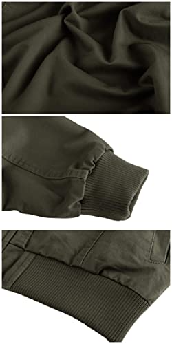 EKLENTSON Mens Casual Thicken Military Cotton Windbreaker Hiking Jacket Fleece Lined Winter Coat Army Green