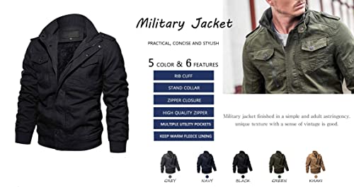 EKLENTSON Mens Casual Thicken Military Cotton Windbreaker Hiking Jacket Fleece Lined Winter Coat Army Green
