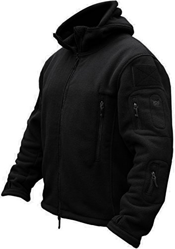 TACVASEN Windproof Men's Military Fleece Combat Jacket Tactical Hoodies, Black, L