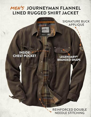Legendary Whitetails Men's Journeyman Rugged Shirt Jacket, Tobacco, XL UK