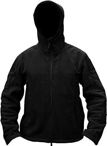 TACVASEN Windproof Men's Military Fleece Combat Jacket Tactical Hoodies, Black, L