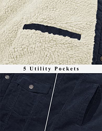 TACVASEN Mens Cotton Jacket Warm Fleece Lined Jacket Trucker Jacket for Men Winter Thicken Casual Coat with Pockets Navy