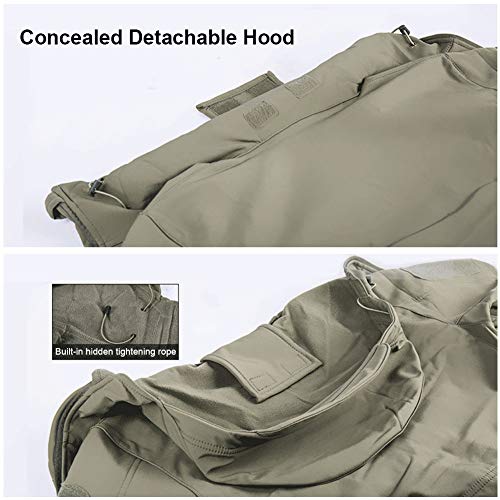 MakingDa Mens Waterproof Jackets Winter Casual Hooded Coat Softshell Fleece Warm Lined Multi Zipper Pockets Baggy Lightweight Running Jackets Breathable Tactical Traveling（Green，L）