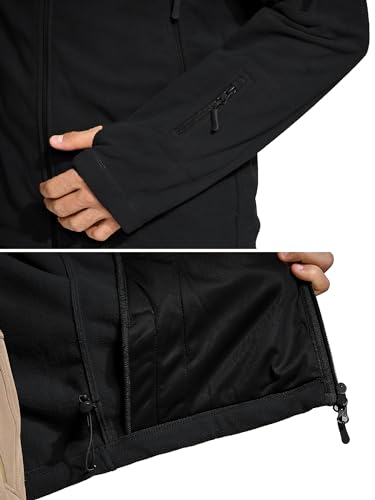 TACVASEN Windproof Men's Military Fleece Combat Jacket Tactical Hoodies, Black, L