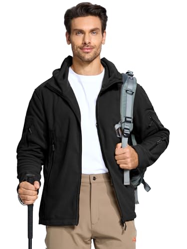 TACVASEN Windproof Men's Military Fleece Combat Jacket Tactical Hoodies, Black, L