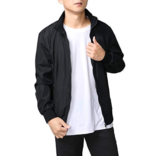 YOUTHUP Mens Jacket Casual Stylish Bomber Coat Lightweight Vintage Outwear Jackets and Coats, Black, L