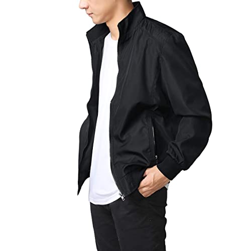 YOUTHUP Mens Jacket Casual Stylish Bomber Coat Lightweight Vintage Outwear Jackets and Coats, Black, L