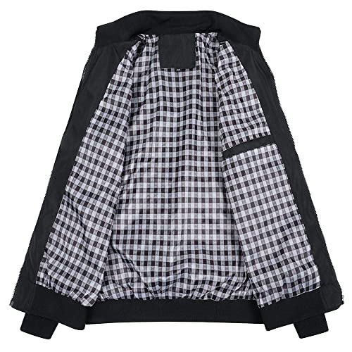 YOUTHUP Mens Jacket Casual Stylish Bomber Coat Lightweight Vintage Outwear Jackets and Coats, Black, L