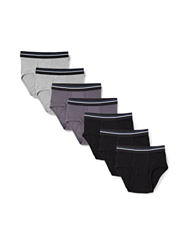 Amazon Essentials Men's Tag-Free Cotton Briefs, Pack of 7, Black/Charcoal/Grey Heather, M