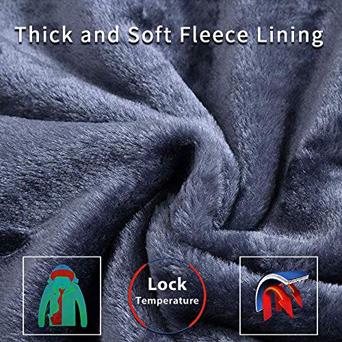 R RUNVEL Mens Waterproof Coats Winter Fleece Jackets Outdoor Warm Thermal Rain Jacket with Hood for Hiking Ski Walking Camping Mountain Working Fishing Hunting Black UK Large
