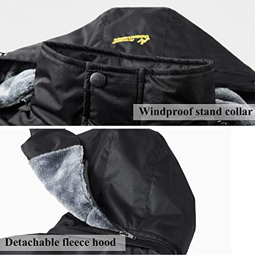 R RUNVEL Mens Waterproof Coats Winter Fleece Jackets Outdoor Warm Thermal Rain Jacket with Hood for Hiking Ski Walking Camping Mountain Working Fishing Hunting Black UK Large