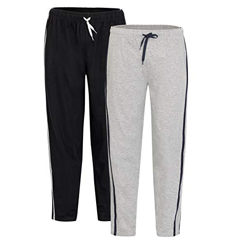 Mens 2 Pack Pyjama Bottoms Loungewear Night Pants with Pockets (2XL,Black/Grey)