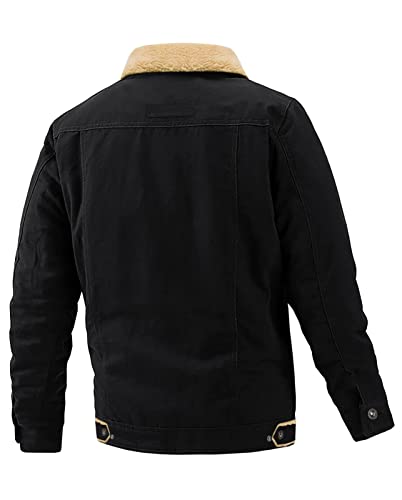 EKLENTSON Men's Work Jacket Thermal Military Hunting Jacket Cotton Casual Thick Fleece Jacket Black,M