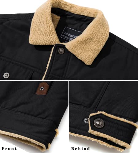 EKLENTSON Men's Work Jacket Thermal Military Hunting Jacket Cotton Casual Thick Fleece Jacket Black,M