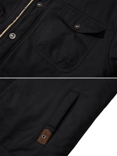 EKLENTSON Men's Work Jacket Thermal Military Hunting Jacket Cotton Casual Thick Fleece Jacket Black,M