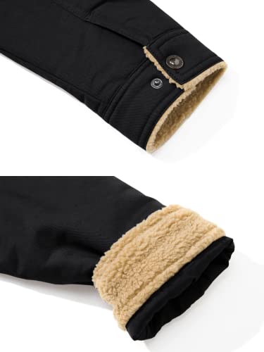 EKLENTSON Men's Work Jacket Thermal Military Hunting Jacket Cotton Casual Thick Fleece Jacket Black,M