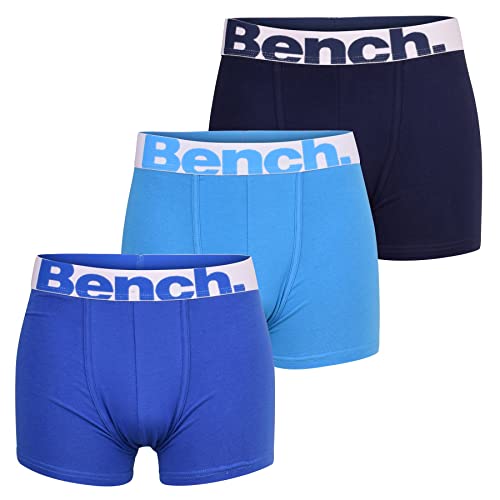 Bench 3 Pack Mens Boxers Underwear Trunks Boxer Briefs Under Pants Gift Set Blue Dark Light Blue Navy M