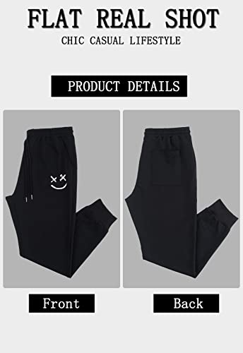 Meilicloth Mens Tracksuit Bottoms Sweatpants Graphic Tapered Track Gym Running Joggers Sweat Pants Smiley Face Athletic Pants with Drawstring Black Large