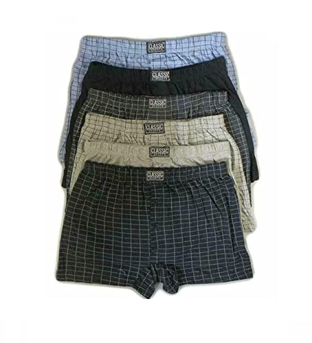 iTronik 6 Piars Mens Classic Sports Cotton Boxer Shorts Trunks Underwear Army Camouflage Plain Check Classic Neon Band size S to 6XL (4XL, Check Classic)